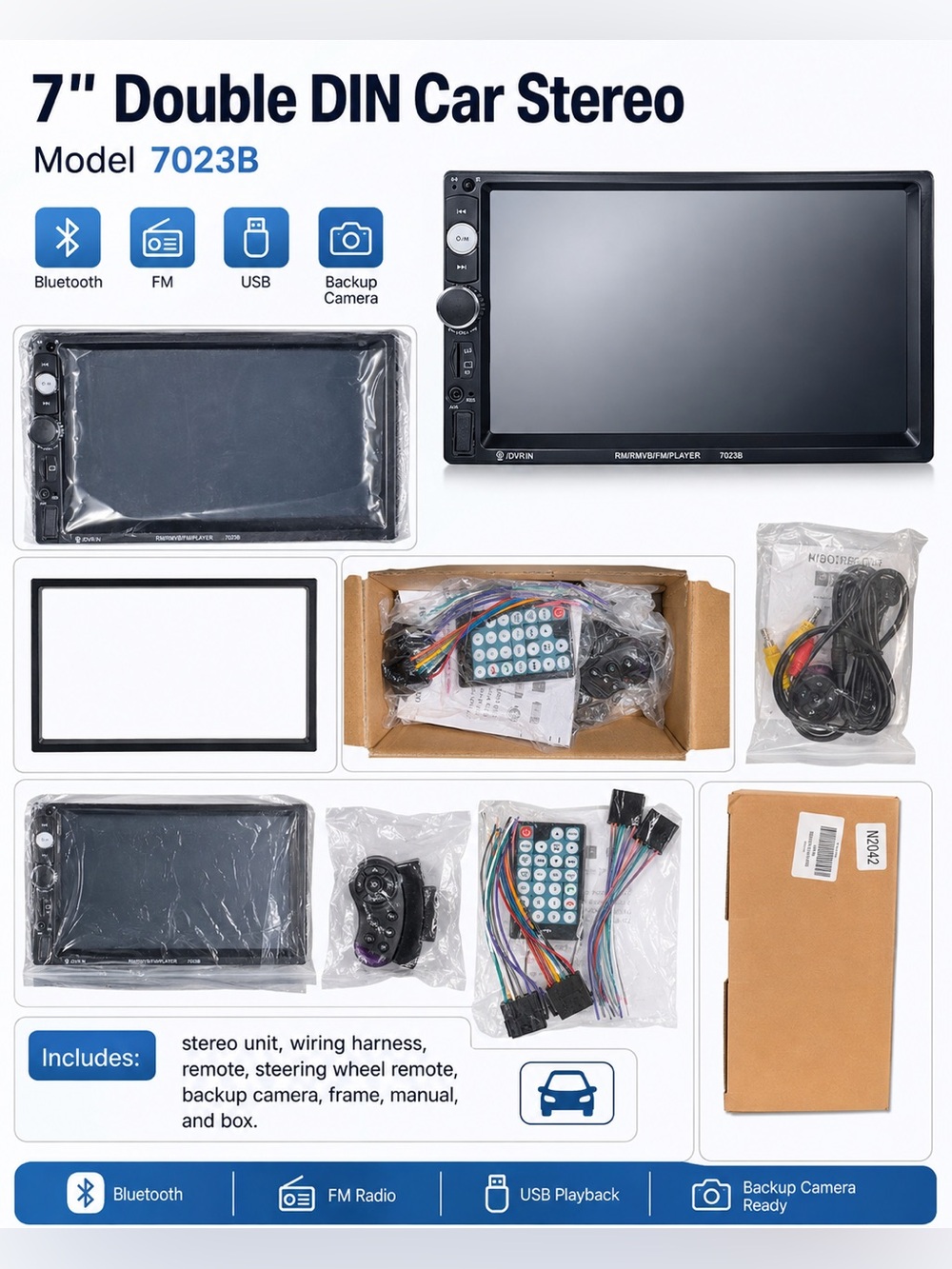 Amazon 7" Double DIN Car Stereo Receiver - Black